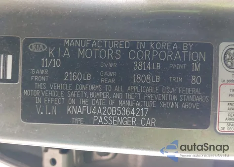 2011 Kia Forte Ex z USA, uszkodzony, nr VIN KNAFU4A20B5364217